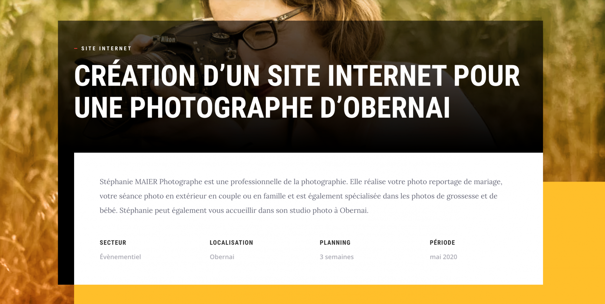 Header de l'étude de cas de Stéphanie MAIER Photographe sur le site de oaka.