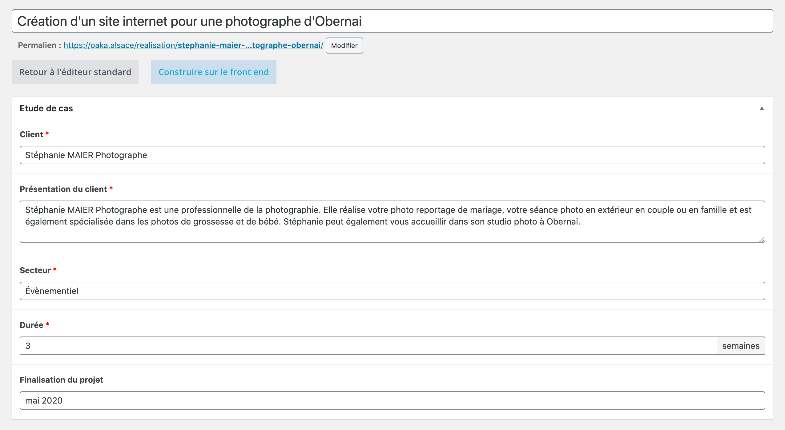 Champs générés avec Advanced Custom Field dans le BO de WordPress