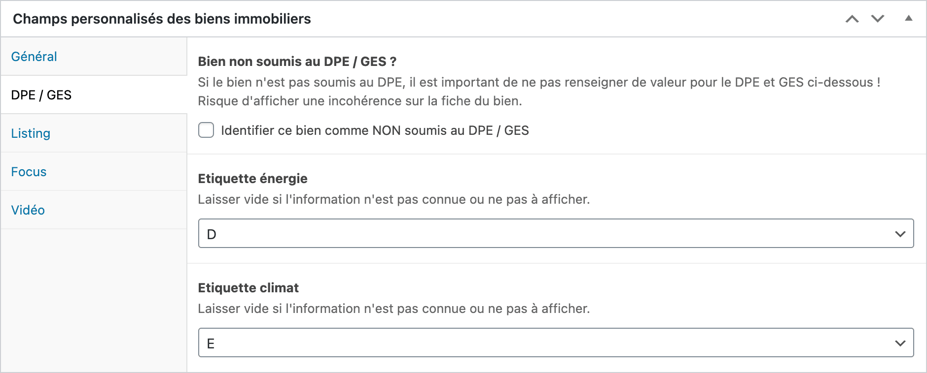 Capture d'écran du back-office de WordPress avec champs ACF