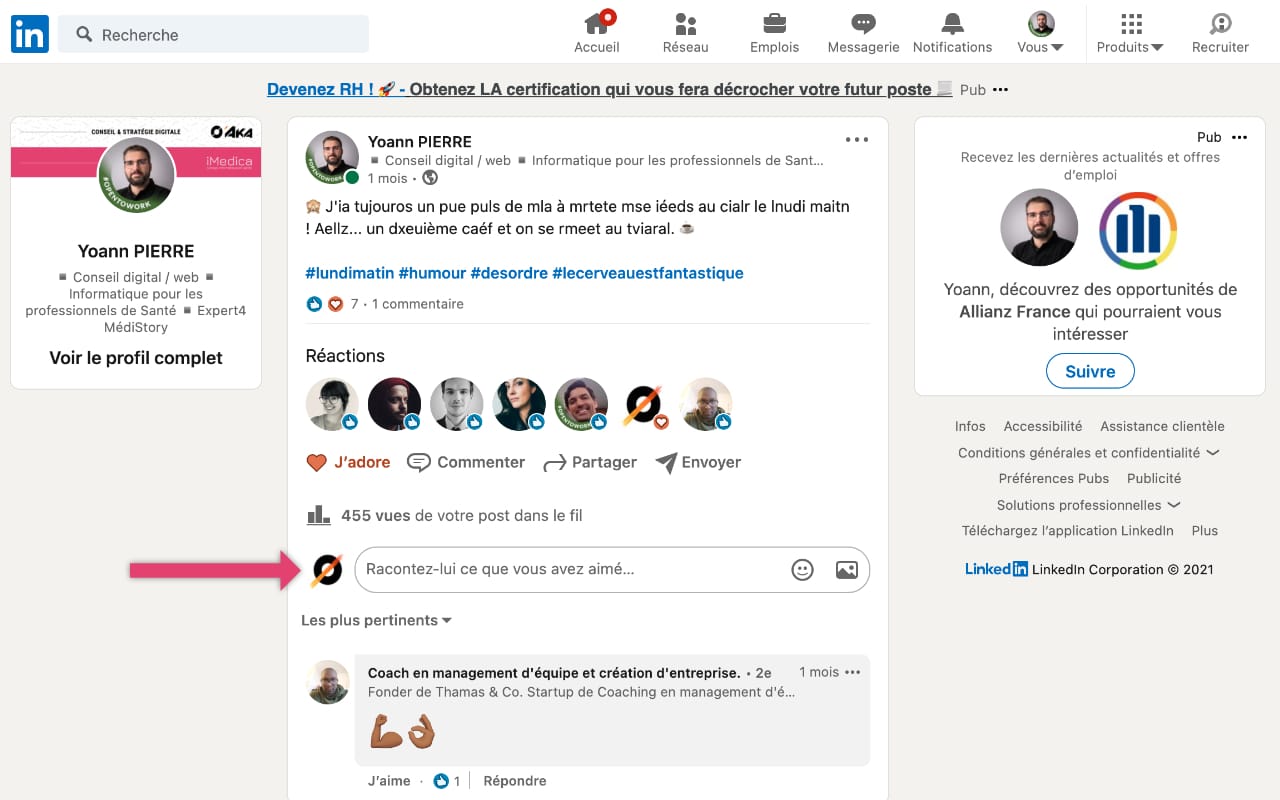 Commenter et liker des posts LinkedIn avec une page PRO