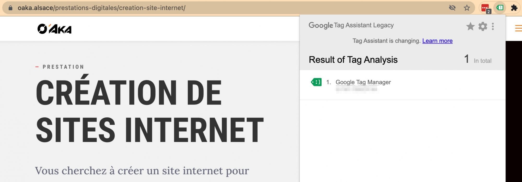 Identification du tracker GTM grâce à l'extension Google Tag Assistant Legacy