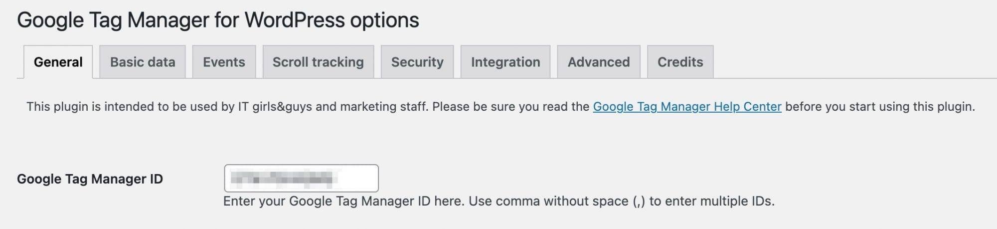 Capture d'écran de l'extension WordPress Google Tag Manager for WordPress