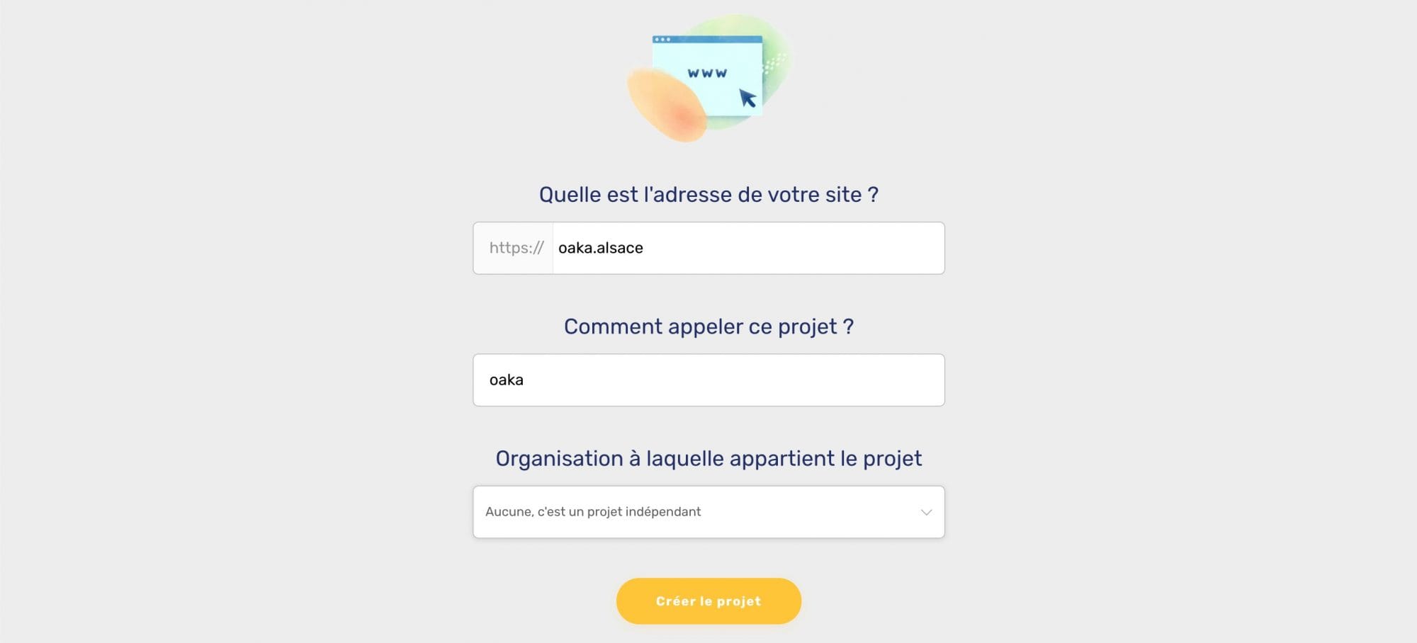 Formulaire de création d'un projet dans Axeptio