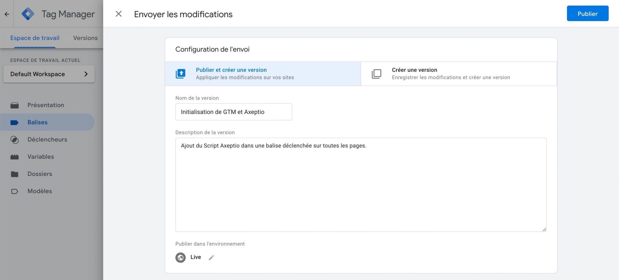 Publication et versionning sur Google Tag Manager