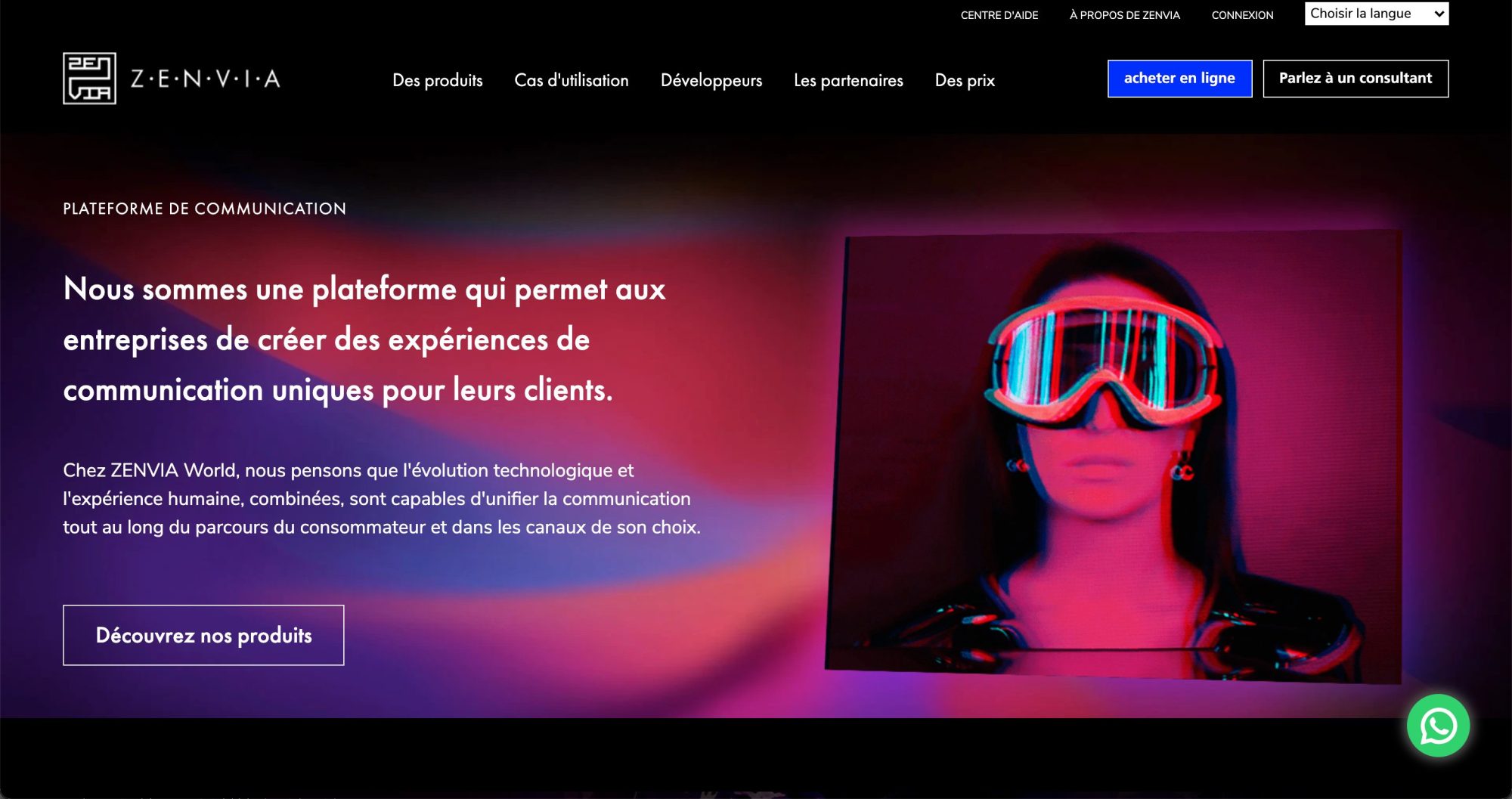 Capture d'écran du site internet de Zenvia, constructeur de Chatbot