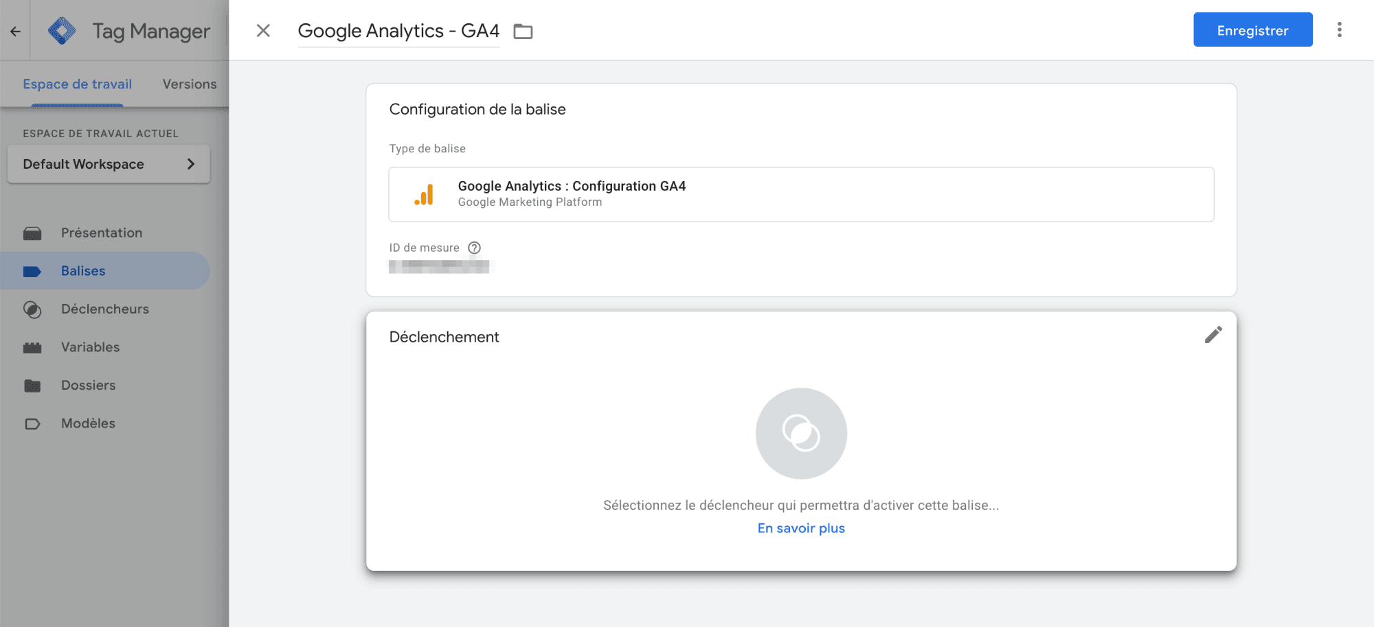 Capture d'écran de l'interface de GTM, création d'un déclencheur