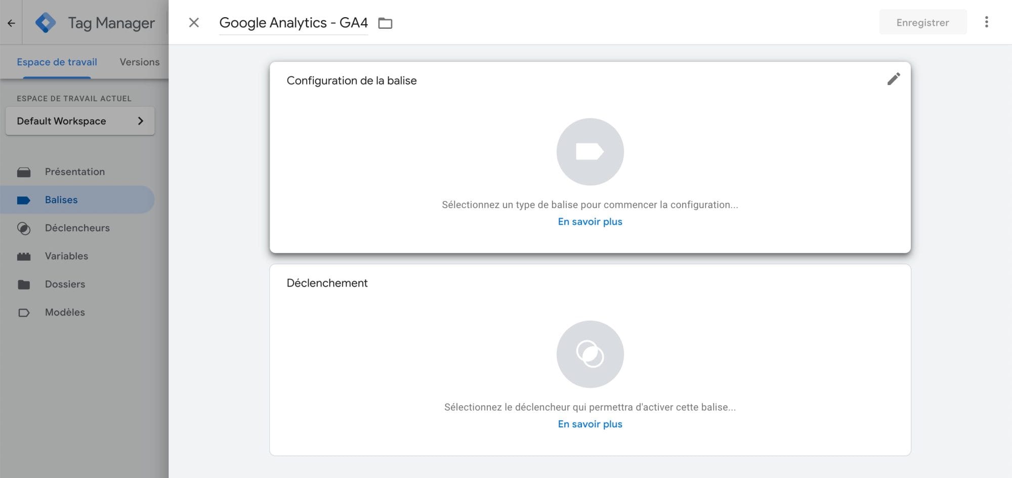 Capture d'écran de l'interface de GTM