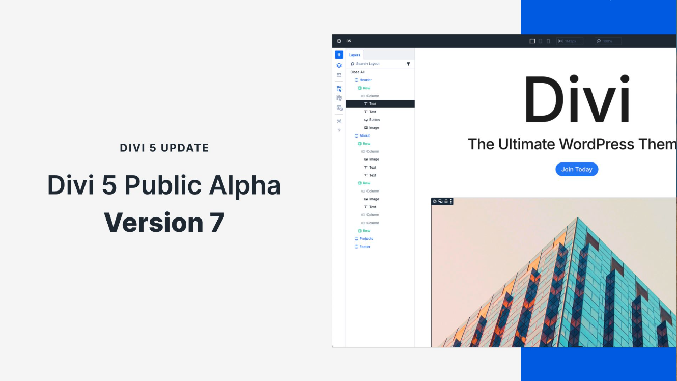 Mise à jour de Divi 5.0 : Version Alpha Publique 7