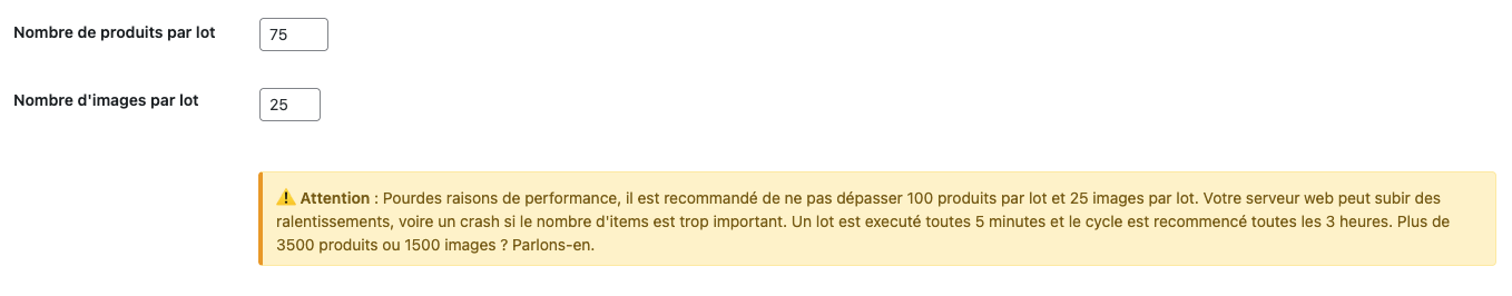 Gestion du nombre d'images par lot lors de chaque synchro WooSteri