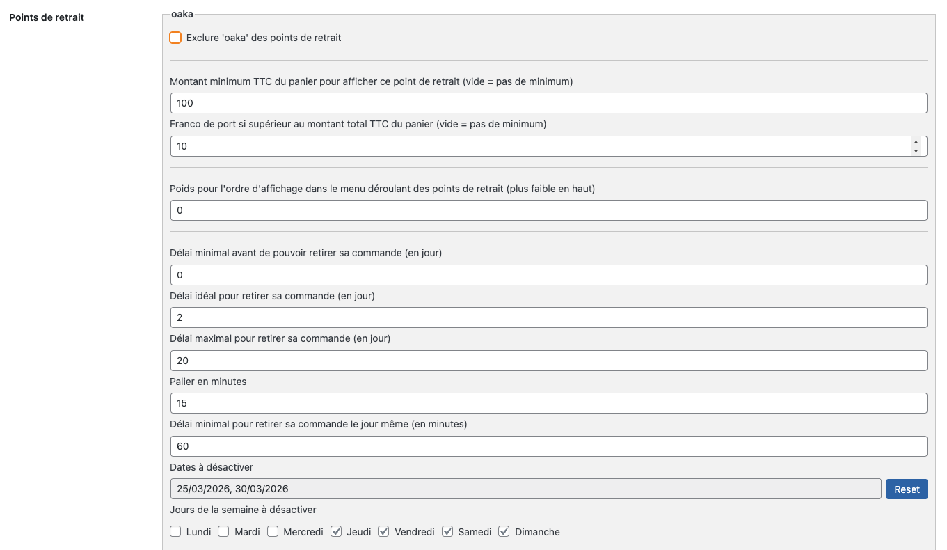Amélioration du paramétrage de chaque point de retrait
