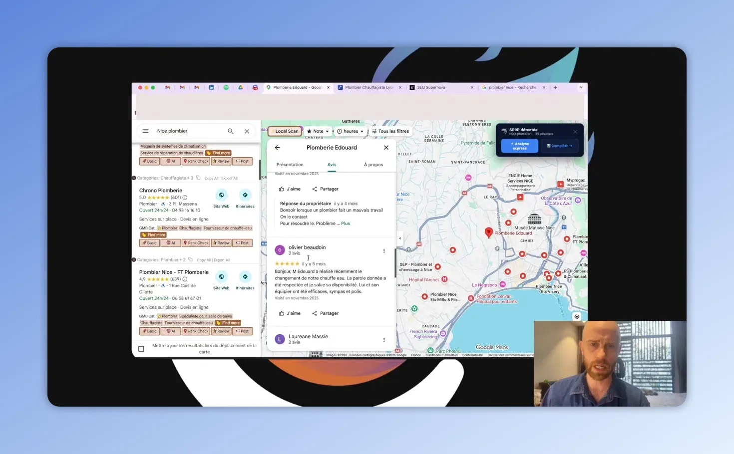Capture d’écran d’avis et réponses sur une fiche Google Business Profile (exemple Plomberie Edouard)