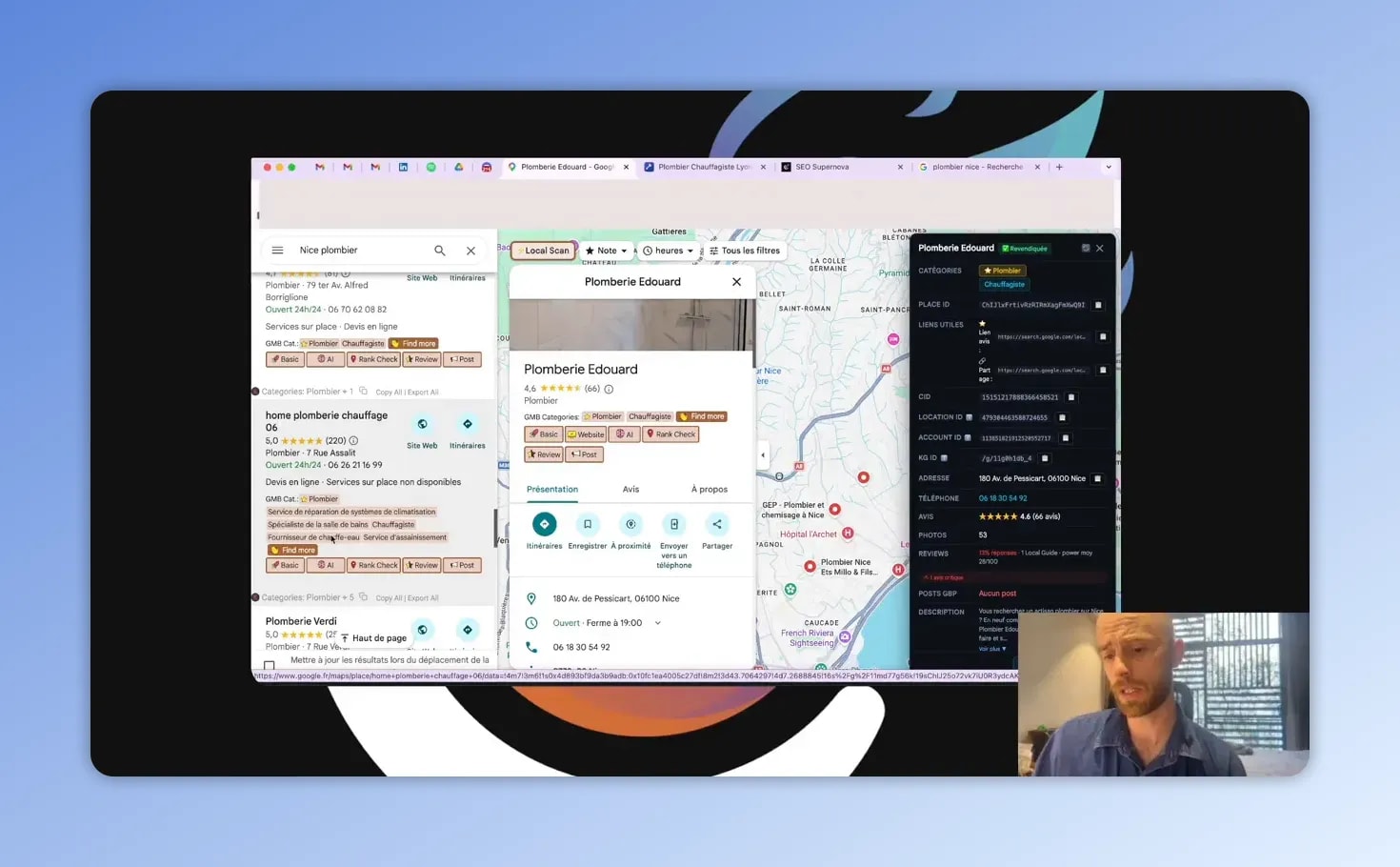 Capture d’écran montrant les catégories et informations d’une fiche Google Business Profile