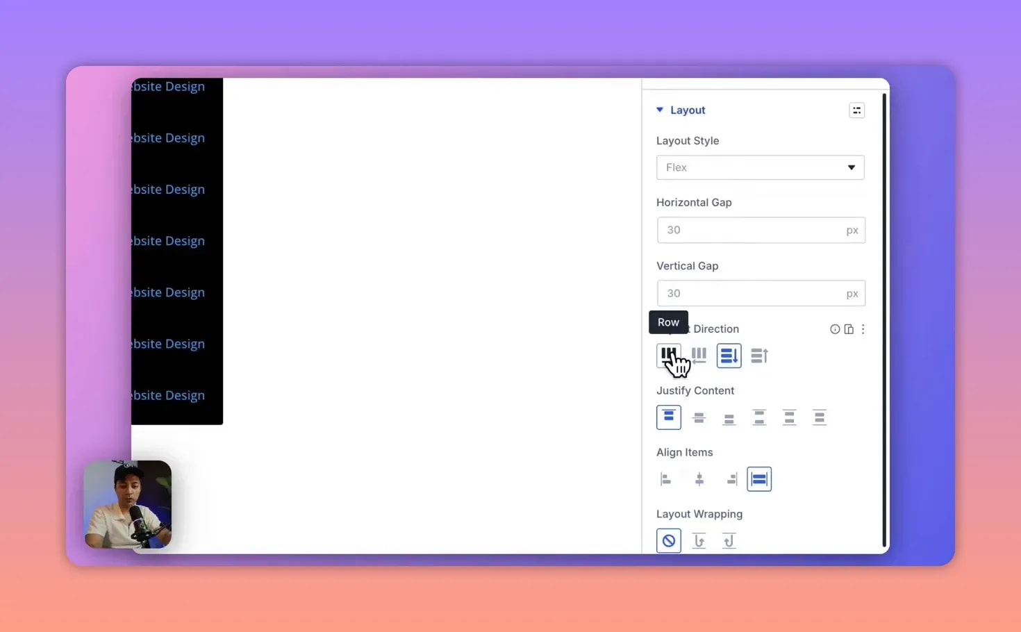 Divi 5 - réglage Layout Direction en Row pour afficher les colonnes du mega menu