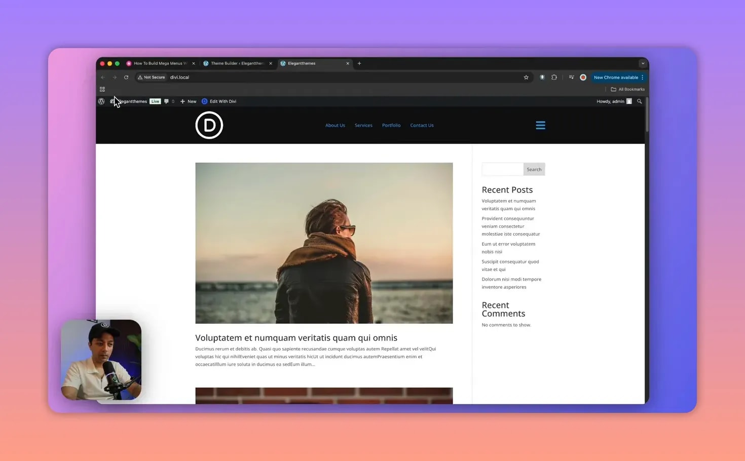 Site Divi 5 en aperçu avec logo et icône hamburger dans l’en-tête