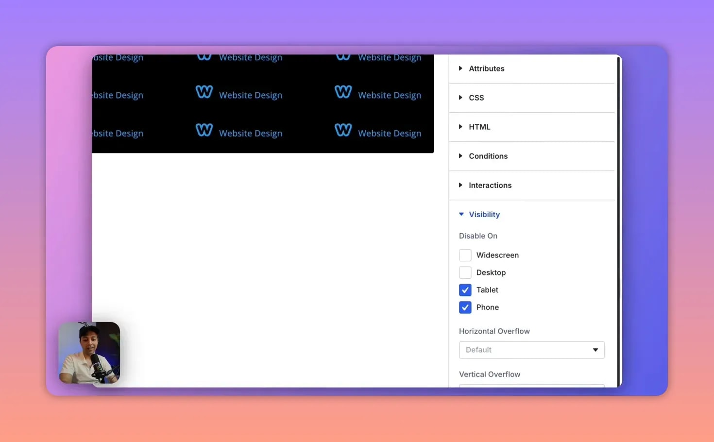 Capture d’écran Divi montrant les cases de visibilité (Tablet et Phone) pour masquer le menu desktop