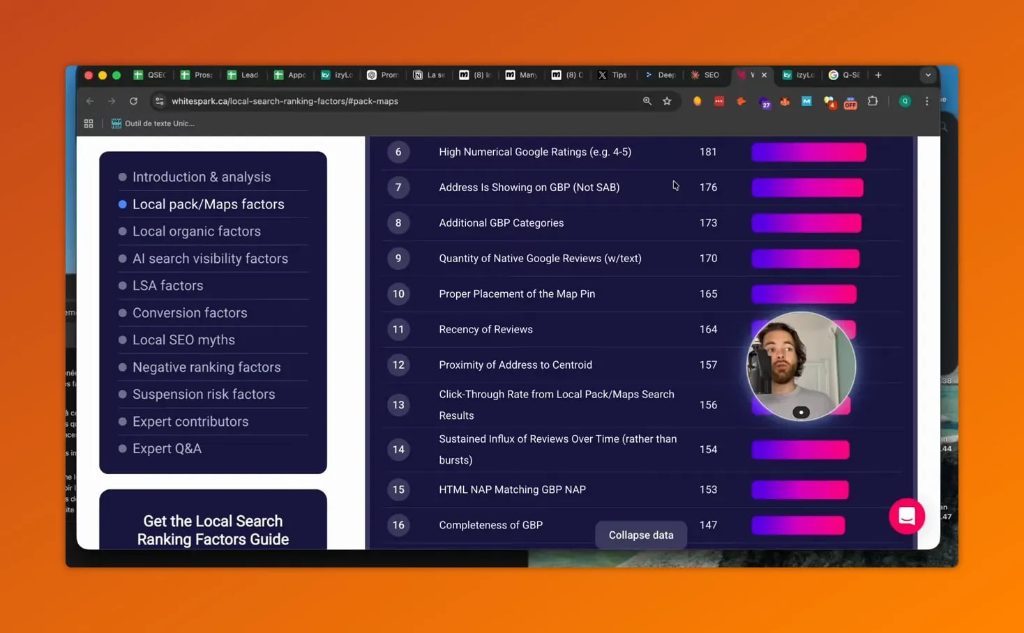 Capture d’écran de facteurs de classement Google Maps avec focus sur la catégorie, l’adresse et la complétude Google Business Profile
